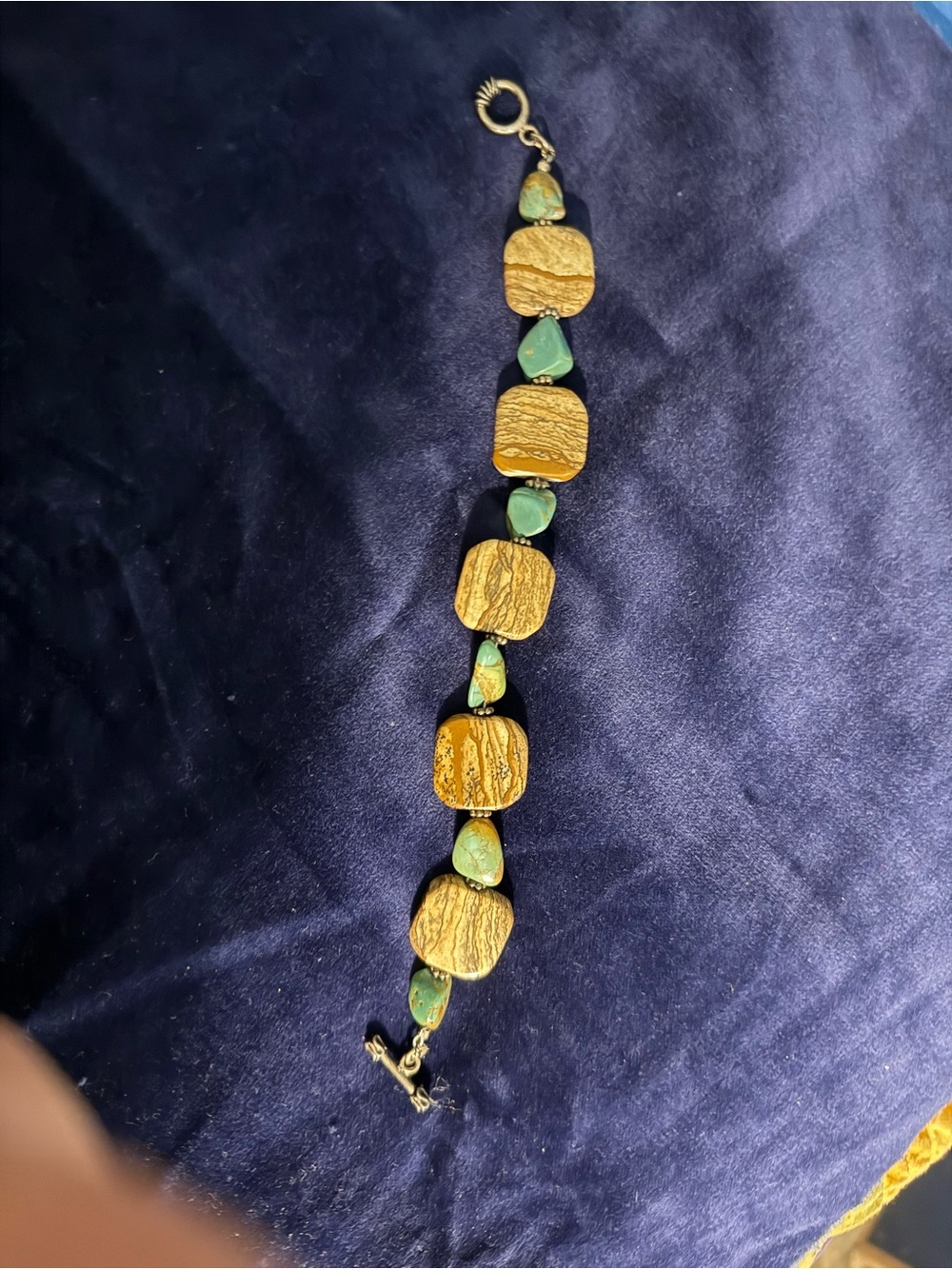 Handcrafted Genuine Chocolate Calacite Palm and Turquoise Beaded Bracelet -women